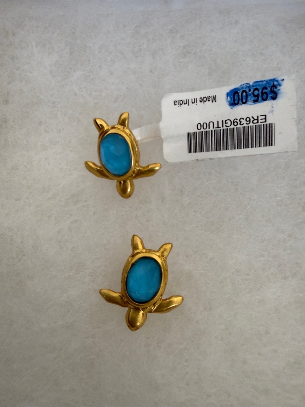 Julie Vos Gold Turtle Earrings with Turquoise Stones - Picture 2 of 4